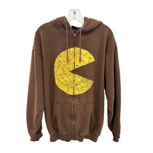 Pac Man 2006 Namco Ltd Brown Full Zip Hoodie Size Med
